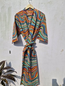 Bata Kimono de Algodón con Estampado de Rayas Arcoíris para Mujer, Túnica Ligera para Playa, Ropa de Descanso, Bata de Baño, Vestido Casual Cruzado - Product Image 4