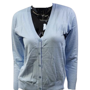 Premium Women Cashmere V-Neck Cardigan Light Blue White Soft Knit Long Sleeve Fashion Cardigan Lightweight OEM Custom Wholesale - Product Image 1