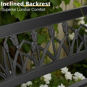 Panca in Ferro con Schienale a Tulipano in PVC Nero da 49 Pollici per Uso Esterno - Product Image 3