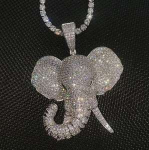 Pendentif éléphant de luxe serti de moissanite VVS, style hip-hop, or blanc, effet diamant, pièce maîtresse - Product Image 1