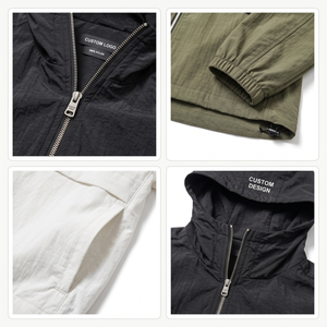 Men's Custom Coated Windbreaker <b>Jacket</b> 100% Nylon Waterproof Two-Way Zipper Front Blank Hood Outdoor Sialkot Factory - Product Image 5
