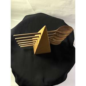 Ensemble de 6 cuillères avec support en bois de manguier et d'acacia, ustensiles de cuisine et de table pratiques et parfaits, couleur noyer, sans danger pour les aliments, avec support - Product Image 3