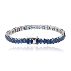 Hot Selling Product September Birthstone Real Blue Sapphire Stackable Tennis Bracelet <b>Solid</b> K14 White <b>Gold</b> Latest Design Jewelry - Product Image 5