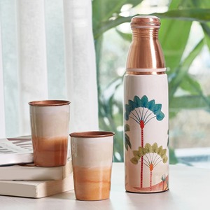 <b>Grey</b> Printed Copper Water Bottle and Tumbler Set Handmade Drinkware Designer <b>Grey</b> Copper Bottle with Matching Tumbler Set - Product Image 5