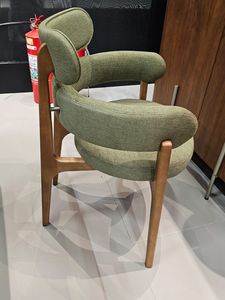 Luxury Solid Teak <b>Dining</b> <b>Chair</b> with Curved Barrel Back and Fabric Upholstery for Hotel Villa Restaurant - Product Image 5
