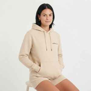 Sweat à capuche beige pour femme, 100% coton molletonné, coupe décontractée, avec logo personnalisé sur le devant et poches - Product Image 4