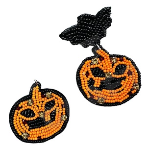ต่างหูลูกปัดผีสีส้มและสีดำฮาโลวีนสำหรับผู้หญิงวันแห่งความรักชาติวัสดุผ้าสีส้มสีขาวสีฟ้า - Product Image 1