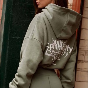 Sweat-shirt à capuche vert olive pour femme avec imprimé lettres au dos, décontracté, en coton et fibre de bambou, respirant, coupe classique, pour l'automne - Product Image 1