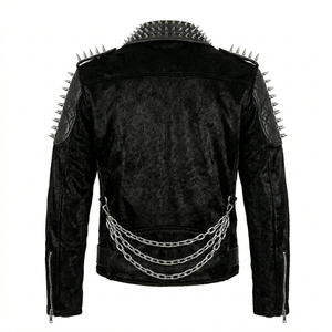 Veste en cuir pour homme personnalisée, style punk rock, cloutée, avec pointes, en cuir de vachette à poils, manteau moto en fourrure de vache, vente en gros, fabricant - Product Image 2