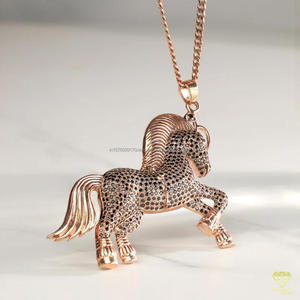 จี้รูปสัตว์ทำมือประดับด้วยพลอยมอยส์ซาไนต์สีดำ สร้อยคอทองคำสีโรสโกลด์ สไตล์ฮิปฮอป เครื่องประดับหรูหราโดดเด่น - Product Image 4