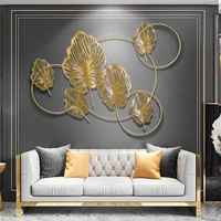 Décoration murale circulaire de luxe en forme de feuille de palmier Art Déco texturée métallique, avec tige décorative, pour chambre et entrée