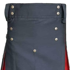 Kilt hybride bleu marine pour homme avec doublure rouge et boutons argentés, coupe classique, matière polyester, taille adulte - Product Image 5
