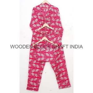 Conjunto de Pijama de Lujo para Mujer, 100% Algodón, Color Rosa, Estampado Floral a Mano, Manga Larga, Informal, para Dormir, Primavera/Verano - Product Image 5