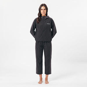 Women's Oversized Nylon <b>Zip</b> Front Cropped Jacket Long Sleeve Drawstring Side Stripe Pants Sportswear Set Two Piece Oversized - Product Image 4