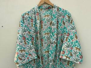 Robe kimono en coton à imprimé oiseaux bohèmes, tenue de plage, vêtements de resort - Product Image 3