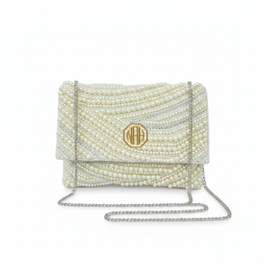Pochette de soirée florale perlée à la main pour femme avec chaîne délicate - Product Image 2