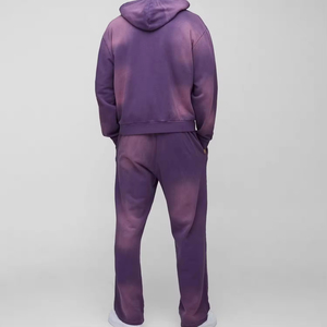 Men's Purple Gradient Dip Dye Hoodie Set Full Zip Casual Tracksuit With Side Pockets Regular Fit Autumn Wear - Product Image 2