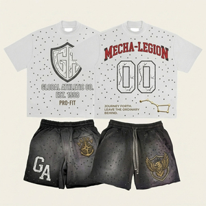 Ensembles de t-shirts pour hommes 100 % coton avec logo, ensemble décontracté d'été deux pièces short et t-shirt, imprimé sérigraphié, ensembles courts oversize pour hommes - Product Image 1