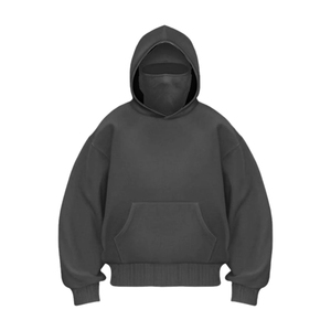 Sweat à capuche balaclava surdimensionné et épais, personnalisé OEM, avec impression par transfert thermique hivernale, fermeture éclair, double capuche et masque ninja style streetwear - Product Image 5