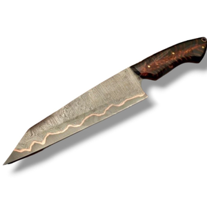 Couteaux de chef professionnels en acier Damas avec lame à bord plat tranchant, motif artistique et manche en bois naturel pour la découpe en cuisine - Product Image 2