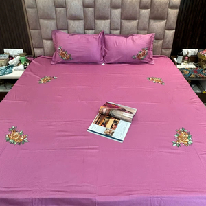 Brown Rose Floral Design Wine Color Embroidered Cotton Bedsheet <b>Set</b> Soft Luxury <b>Bedding</b> <b>Set</b> Queen Size High Quality - Product Image 4