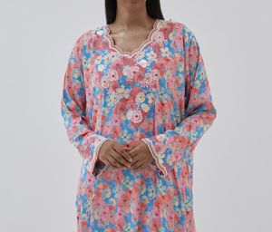 Best Selling Kaftan Abaya Handmade Turkish Floor Length Long Sleeve V Neck Polyester Regular Fit Casual Evening Party Flared - Product Image 1