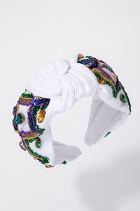 Diadema de diseñador única con cuentas de langosta de Mardi Gras, diadema morada anudada con bordado colorido de mariscos, diademas premium - Product Image 2