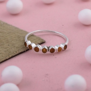925 Sterling Silver Natural Carnelian Seven Stone Band <b>Ring</b> Minimalist Stackable Gemstone <b>Ring</b> <b>for</b> Women Handmade Fine Jewelry - Product Image 1
