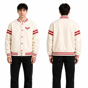 Custom Men Varsity Jacket Leather Sleeve <b>Wool</b> Body Baseball Jacket <b>Red</b> Cream Letterman Jacket Streetwear Bomber Jacket - Product Image 3
