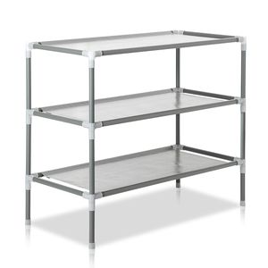Scarpiera a 3 livelli salvaspazio di grande capacità in tessuto non tessuto grigio, montaggio semplice, organizer per scarpe in metallo laccato smontabile - Product Image 2