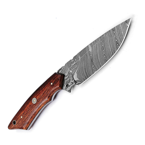 Cuchillo Multifuncional Hecho a Mano de Acero de Damasco con Funda de Cuero y Madera OEM - Product Image 4