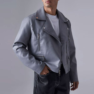 Chaqueta de Moto de Cuero PU para Hombre, Corte Ajustado, Cuello Camisero, Cierre de Cremallera, Manga Regular, Estilo Otoñal, Color Sólido - Product Image 4