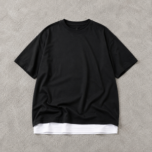 Men's Oversized Double Hem <b>Layered</b> Cotton Streetwear Tee Ready for Custom Printing Custom Print Boxy Fit Men's <b>Top</b> - Product Image 1
