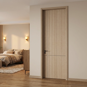 Prehung Waterproof Mold-proof Finished Modern Flush <b>Slab</b> Design <b>Walnut</b> Wooden WPC Composite Interior Door for Hotel Villa Use - Product Image 4