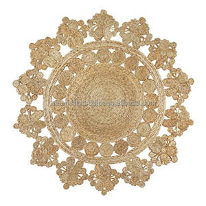 Design rond décoratif Jute tressé tapis fait main Farmhouse Jute tapis tapis salon tapis brodés d'Inde - Product Image 6