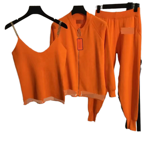 Conjunto de Suéter de Punto de 3 Piezas Premium para Mujer Talla Grande, Chaqueta con Cierre, Pantalones Largos, Atuendo Casual de Otoño, Poliéster/Algodón - Product Image 2