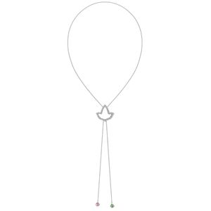 Silver Bolo Lariat <b>Necklace</b> with Bird Shape Pendant <b>Long</b> Double Drop Chain Multicolor Bead Ends Elegant Women Fashion Jewelry - Product Image 1