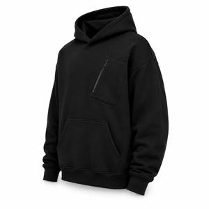 Sweat à capuche personnalisé pour homme, coupe oversize, demi-zip, 370g, en Spandex/Coton, avec devant uni, en molleton épais, faible MOQ - Product Image 3