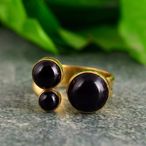 Gold Plated <b>Adjustable</b> Black Onyx <b>Ring</b> Handmade Open <b>Ring</b> for Women Fashion Jewelry Wholesale Supplier - Product Image 3