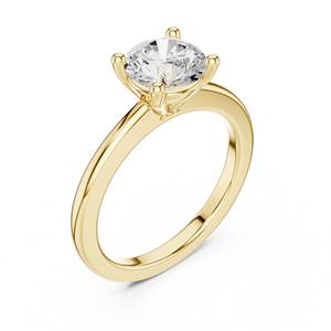 Bague de fiançailles solitaire en or jaune avec diamant taille ronde, sertie de quatre griffes, bijou de mariée élégant et minimaliste pour femme - Product Image 1