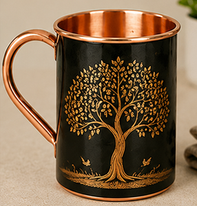 Mug en cuivre pur Arbre de Vie rouge de qualité supérieure, fait main, gravé, mug à café en cuivre de luxe, mug ayurvédique élégant et poli - Product Image 3