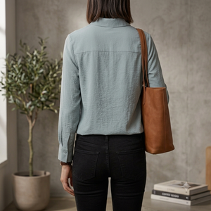 Women's <b>Linen</b> Shirt Long Sleeve Solid Color V-Neck Loose Fit Breathable Minimalist Style Spring Summer <b>Top</b> Vietnam Factory OEODM - Product Image 4