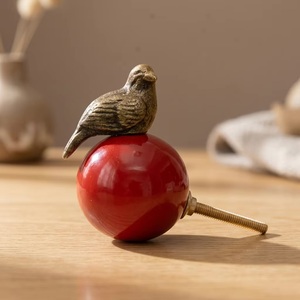 Modern Brass Round Red <b>Ceramic</b> Ball Cabinet Handle Eco-Friendly Easy Installation Durable Kitchen Furniture Decor - Product Image 4