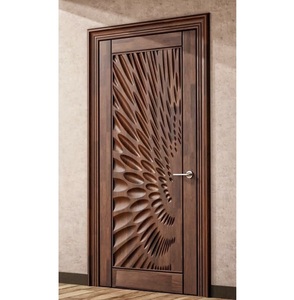 Puerta de Madera Sólida Tallada en 3D con Diseño de Ondas, Moderna y de Lujo, Hecha a Mano, con Textura Artística para Decoración de Interiores - Product Image 1