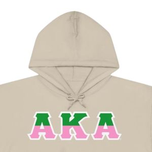 Sudadera con Capucha Beige, Bordado de Letras en Verde y Rosa, Sudadera de Felpa con Bolsillo Canguro, Manga Larga, Estilo Casual, Unisex - Product Image 5