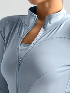 Veste de yoga ajustée pour femme, manches longues, fermeture éclair intégrale, pour la gym, le fitness, la course à pied, vêtements de sport, logo personnalisé, OEM, ODM, marque privée, vente en gros - Product Image 4