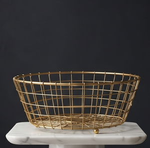 Cesta de Almacenamiento de Frutas de Metal Dorado con Rejilla Ancha, Estilo Minimalista, para Pan y Decoración de Cocina, Venta al Por Mayor - Product Image 1