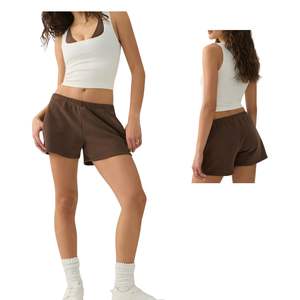 Shorts de détente en molleton de coton pour femmes, taille haute, avec cordon de serrage, décontractés, pour l'été, OEM, marque privée, vente en gros - Product Image 1