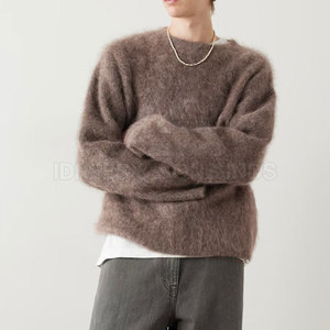 Pull en mohair brossé respirant de luxe, coupe classique, style designer, avec logo frontal, idéal pour l'hiver – En promotion - Product Image 4