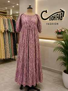 Vestido Maxi Plisado GODH FAB Gótico con Estampado Floral, Manga Abullonada, Corte Holgado, Estilo Bohemio Casual de Primavera para Mujer, en Chifón - Product Image 1